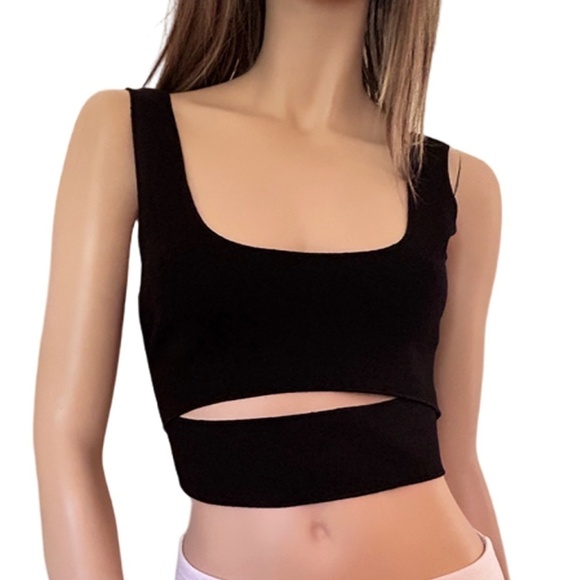 Zara Cut Out Keyhole Crop Top Tank Compression Rayon Viscose Blend - Picture 3 of 13